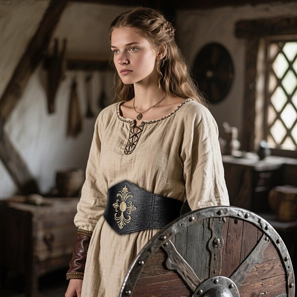 Women Viking Corset Belt Renaissance Cinch Belt Halloween Medieval Pirate Black - Picture 4 of 8